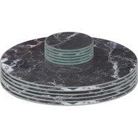 Harbour Housewares 12pc Round Glass Placemats & Round Coasters Set - 30cm Marble Effect in Black