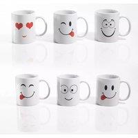 Marco Paul 6pc White Ceramic Mug Set with Funny Faces