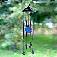 Marco Paul 74cm Black Metal Sun & Moon Solar Wind Chimes