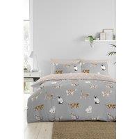 Fusion 'Cats' Luscious Hand Drawn Cat Print Duvet Cover Set in Grey | Size: Double