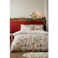 Fusion 'Christmas Woodland Animals' Plush Duvet Cover Set in Natural | Size: Super King