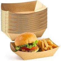 ECONX 100 X Medium Kraft Food Trays Paper Plates Boat Takeaway Food Boxes in Brown