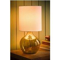 ValueLights Emily Natural Linen Drum Shade Dark Green Glass Teardrop Table Lamp & LED Bulb