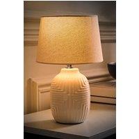 ValueLights Harrison Taper Shade White Geo Rib Pattern Gloss Table Lamp with Bulb | Size: Small