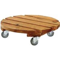 Samuel Alexander 40cm Heavy Duty Wooden Plant Stand Trolley on Metal Castor Wheels in Brown
