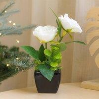 Voltico Artificial Rose in Ceramic Pot - Elegant Home Dcor in White