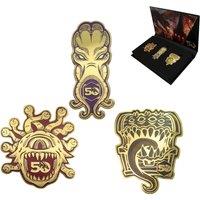 Dungeons & Dragons 50th Anniversary Set of 3 Limited Edition Gold Coloured Gods Metal Pin Badges