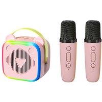 Dragodirect K10 Portable Karaoke Machine 2 Wireless Mics Colorful RGB in Baby Pink