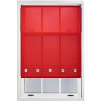 Furnished Daylight Roller Blind with Chrome Square Eyelets - Trimmable Window Shade in Red | Size: 65 cm width x 165 cm drop
