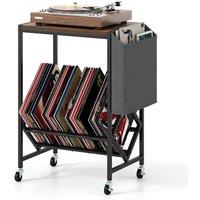 Gymax Turntable Stand with Vinyl Magazine Holder Rolling Record Player Stand in Brown