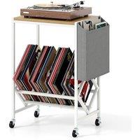 Gymax Turntable Stand with Vinyl Magazine Holder Rolling Record Player Stand in Light Khaki