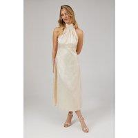 Oasis Women's Shimmer Chiffon Halterneck Bridesmaid Dress in Gold | Size: 12