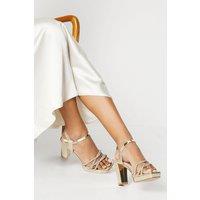 Coast Women's Taylor Faux Leather Diamante Platform Heel Sandals in Gold | Size: 3