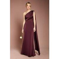 Coast Women's Honoured Drape One Shoulder Satin Maxi Bridesmaid Dress in Espresso | Size: 8