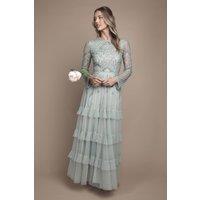 Coast Women's Embellished Artwork Long Sleeve Tiered Bridesmaid Maxi Dress in Sage | Size: 10