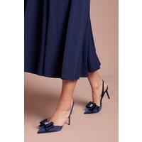 Coast Women's Collette Satin Embellished Bow Detail High Heel Slingback Court Shoes in Navy | Size: 6