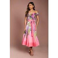 Coast Women's Bardot Pleated Floral Printed Midi Dress in Pink | Size: 10