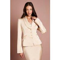 Coast Women's Waisted Jacket With Satin Lapel in Champagne | Size: 10