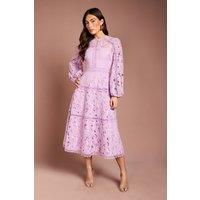 Coast Women's Lace Panelled Long Sleeve Dress in Lilac | Size: 10