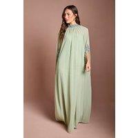 Coast Women's Chiffon Cape Style Sequin Maxi Dress in Sage | Size: 14
