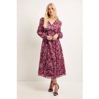 Wallis Women's Petite Floral Jacquard Seam Detail Midi Dress in Plum | Size: 12