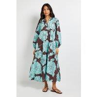 Wallis Women's Floral Collarless Midaxi Dress in Chocolate | Size: 14