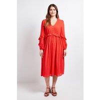 Wallis Women's Textured Polka Dot Ruffle Midi Dress in Red | Size: 16