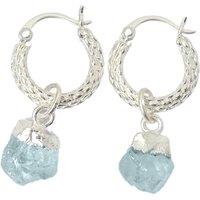 Harfi Women's Raw Aquamarine March Birthstone Huggie Hoops Sterling Silver Gemstone Earrings