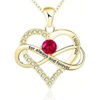 Harfi Women's Ruby Gemstone Heart Romantic Love Gold Plated Necklace | Size: 18 inches