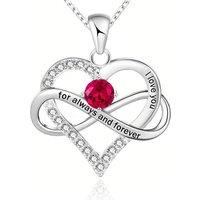 Harfi Women's Ruby Gemstone Heart Romantic Love Silver Necklace | Size: 18 inches