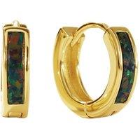 Harfi Women's Forest Green Opal Huggie Hoop Gold Plated Earrings