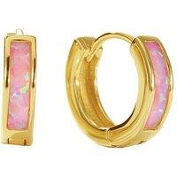 Harfi Women's Pink Opal Inlay Huggie Hoop Gold Plated Earrings
