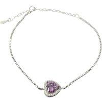 Harfi Women's Amethyst February Birthstone Love Heart Charm Sterling Silver Bracelet | Size: 7.5 inches