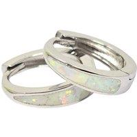 Harfi Women's White Opal Tapered Sterling Silver Huggie Hoop Earrings
