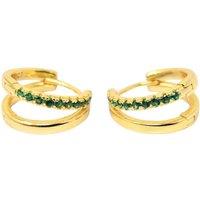 Harfi Women's Emerald May Birthstone Double Hoop Small Huggie Gold Plated Earrings