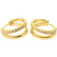 Harfi Women's Diamond April Birthstone Double Hoop Small Huggie Gold Plated Earrings