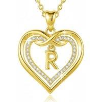 Harfi Women's Statement Love Heart Initial Necklace Gold Plated Necklace | Size: 18 inches