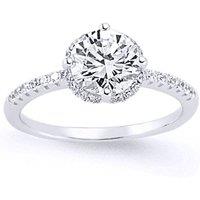 Jewelco London Women's Silver CZ Shoulder-Set Halo Solitaire Engagement Ring | Size: Medium
