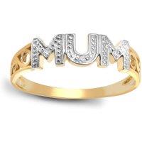 Jewelco London Women's 9ct Gold 0.02ct Diamond MUM Identity Ring 5mm | Size: P