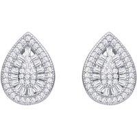 Jewelco London Women's Silver CZ Pear Drop Cluster Stud Earrings