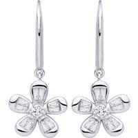 Jewelco London Women's Silver CZ Flower Drop Earrings