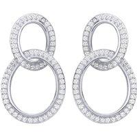 Jewelco London Women's Silver CZ Interlocking Oval Link Drop Earrings