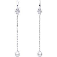 Jewelco London Women's Silver CZ Heart & Freshwater Pearl Chain Drop Earrings