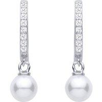 Jewelco London Women's Silver CZ Hoop Freshwater Pearl Drop Earrings