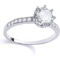 Jewelco London Women's Silver CZ 8-Claw Crown Collet Shoulder Set Solitaire Ring | Size: Q