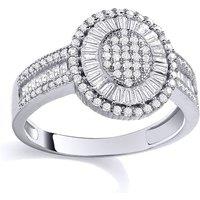 Jewelco London Women's Silver Baguette CZ Oval Dome Radial Halo Sunburst Engagement Ring | Size: R