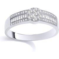 Jewelco London Women's Silver Baguette CZ Raised Channel Set Shoulder Engagement Ring | Size: R