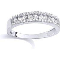 Jewelco London Women's Silver CZ Halo Frame 10 Stone Channel Set Half Eternity Ring | Size: Large