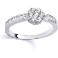 Jewelco London Women's Silver Princess CZ 7-Stone Daisy Round Disc Shoulder Set Ring | Size: Q