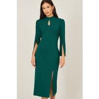 Yumi Women's Green Fitted Midi Dress With Flute Sleeves | Size: 8